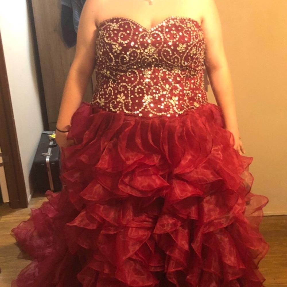 Maroon Corset Dress only tried on! Beaded flower designs around top